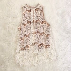 Lace Overlay Sleeveless Top